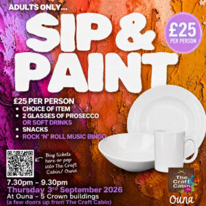 SIP & PAINT E4-The Craft Cabin E4 @ Ouna-ADULT EVENING OF PAINTING-Thursday 3rd September  7:30-9:30pm