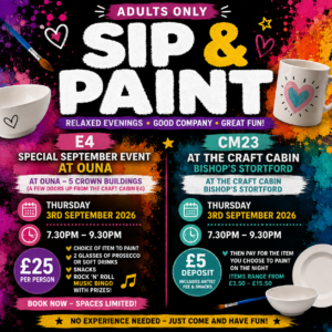 ADULT SIP & PAINT -EVENING OF PAINTING-Thursday 3rd September  7:30-9:30pm